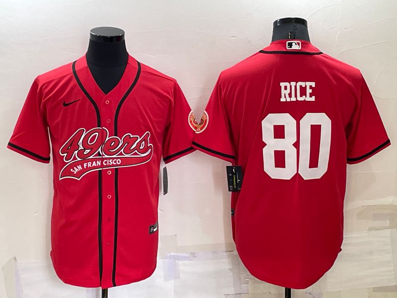 Men San Francisco 49ers #80 Rice Red 2022 Nike Co branded NFL Jersey